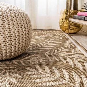Nevis Palm Frond Brown/Beige 9 ft. x 12 ft. Indoor/Outdoor Area Rug - Stu's Home Improvement Outlet