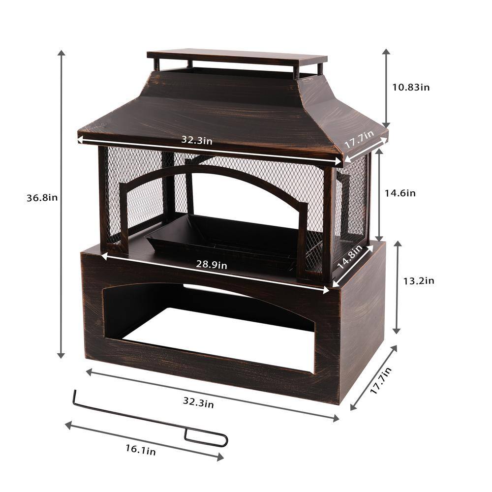 37 in. Steel Outdoor Wood Burning Fireplace with Wood Storage Rectangular Freestanding - Stu's Home Improvement Outlet