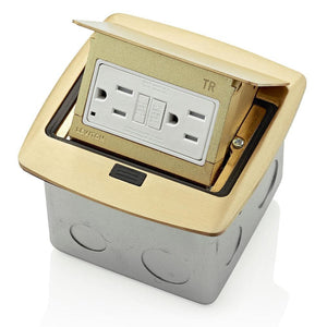 Pop - Up Floor Box with 15 Amp, Tamper - Resistant Self - Test GFCI Outlet, Brass PFGF1 - BR - Stu's Home Improvement Outlet