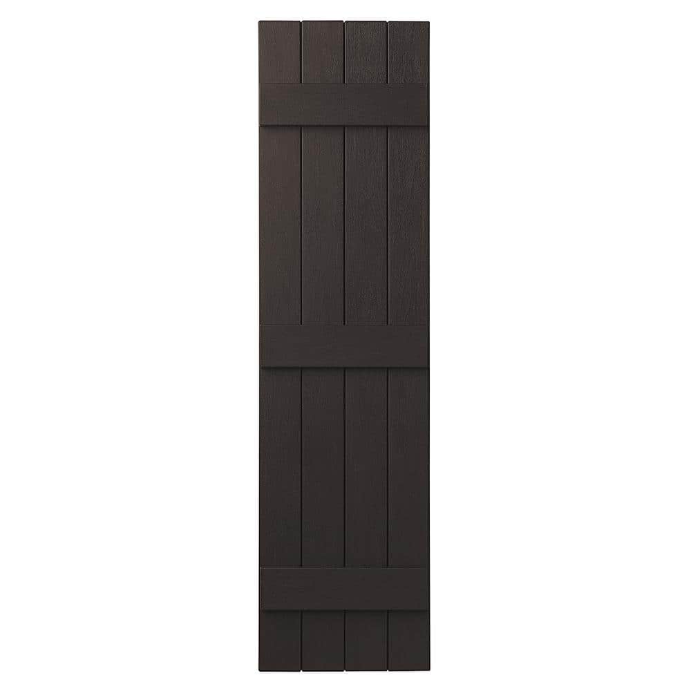 15 in. x 67 in. Polypropylene 4 - Board Closed Board and Batten Shutters Pair in Brown - Stu's Home Improvement Outlet