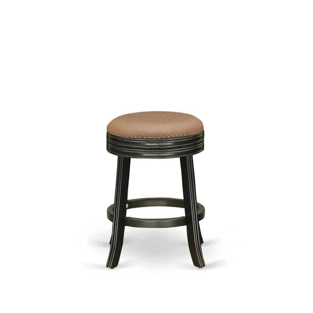24 in. H Black Counter Height Wooden Barstool Round Shape with Brown Roast PU Leather Upholstered Pub Height - Stu's Home Improvement Outlet