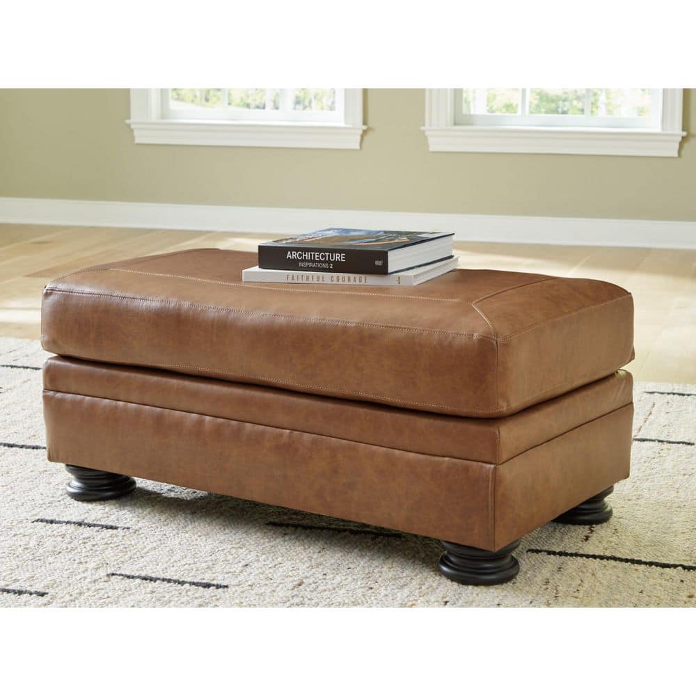 Carianna Brown Leather Match Rectangle Accent Ottoman