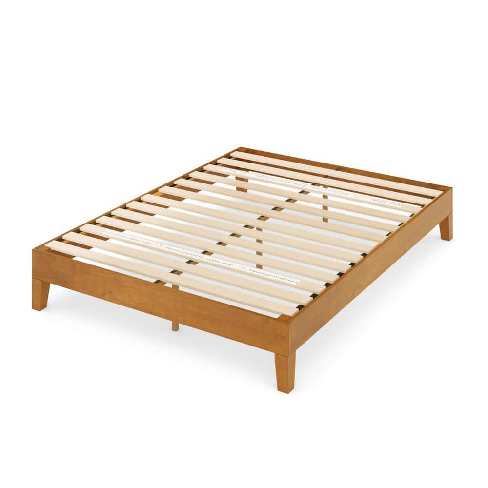 Brown Deluxe Wood Frame 12 in. Full Platform Bed with Easy Assembly