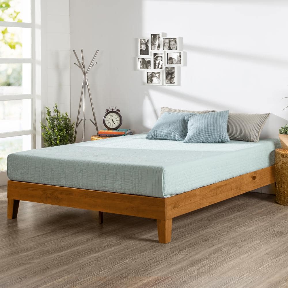 Brown Deluxe Wood Frame 12 in. Full Platform Bed with Easy Assembly