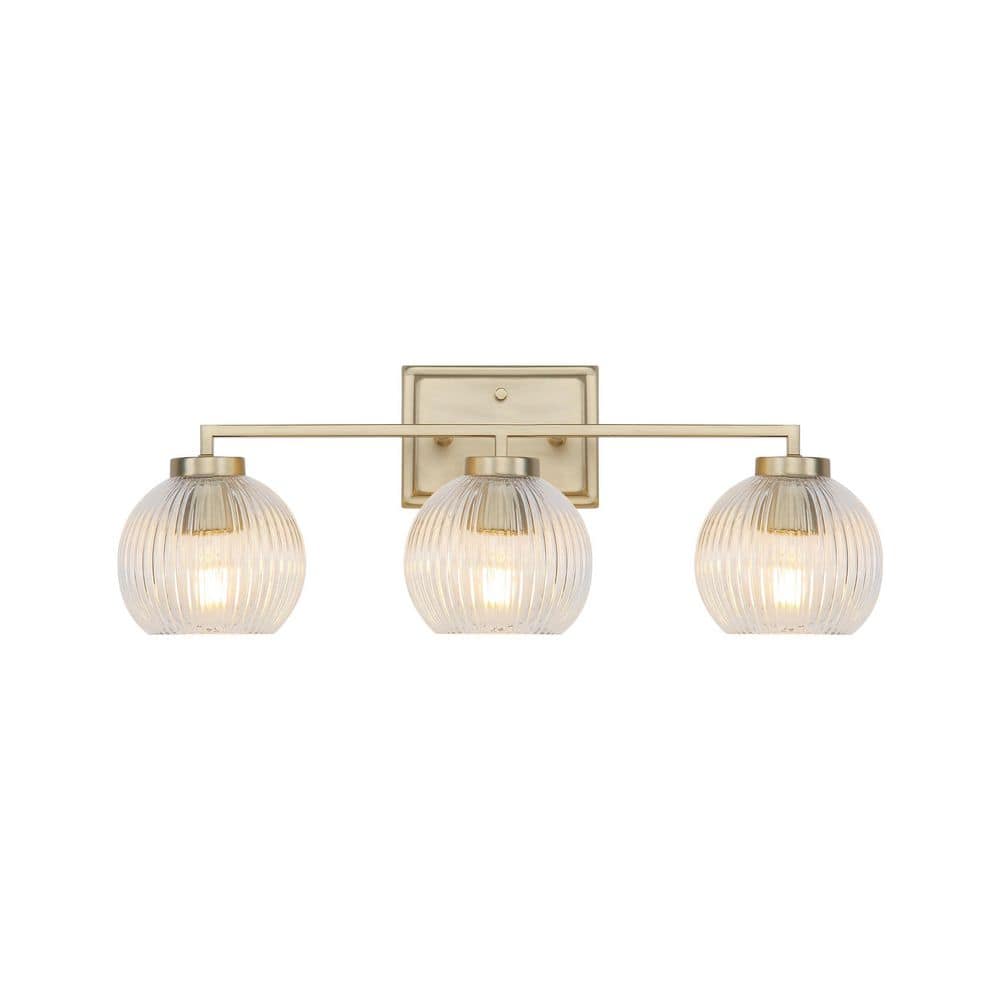 Elliott 7 in. 3 Light Brushed Champagne Bronze Vanity Light with Ribbed Clear Shade
