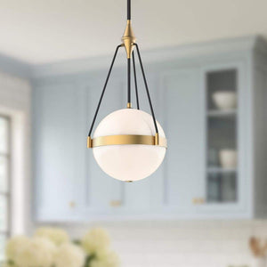Harmony 14 in. 3 Light 60 - Watt Brushed Gold/Glossy Opal Glass Pendant Light - Stu's Home Improvement Outlet