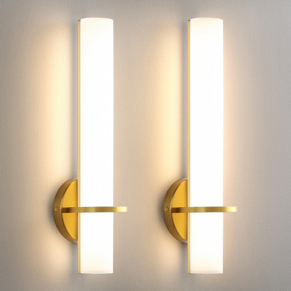 Modern LED Gold Wall Sconce with Frosted Cylindrical Acrylic Shade Dimmable Sconces Wall Lighting (Set of 2) - Stu's Home Improvement Outlet