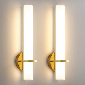 Modern LED Gold Wall Sconce with Frosted Cylindrical Acrylic Shade Dimmable Sconces Wall Lighting (Set of 2) - Stu's Home Improvement Outlet