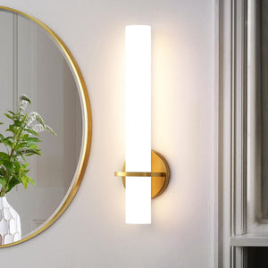 Modern LED Gold Wall Sconce with Frosted Cylindrical Acrylic Shade Dimmable Sconces Wall Lighting (Set of 2) - Stu's Home Improvement Outlet
