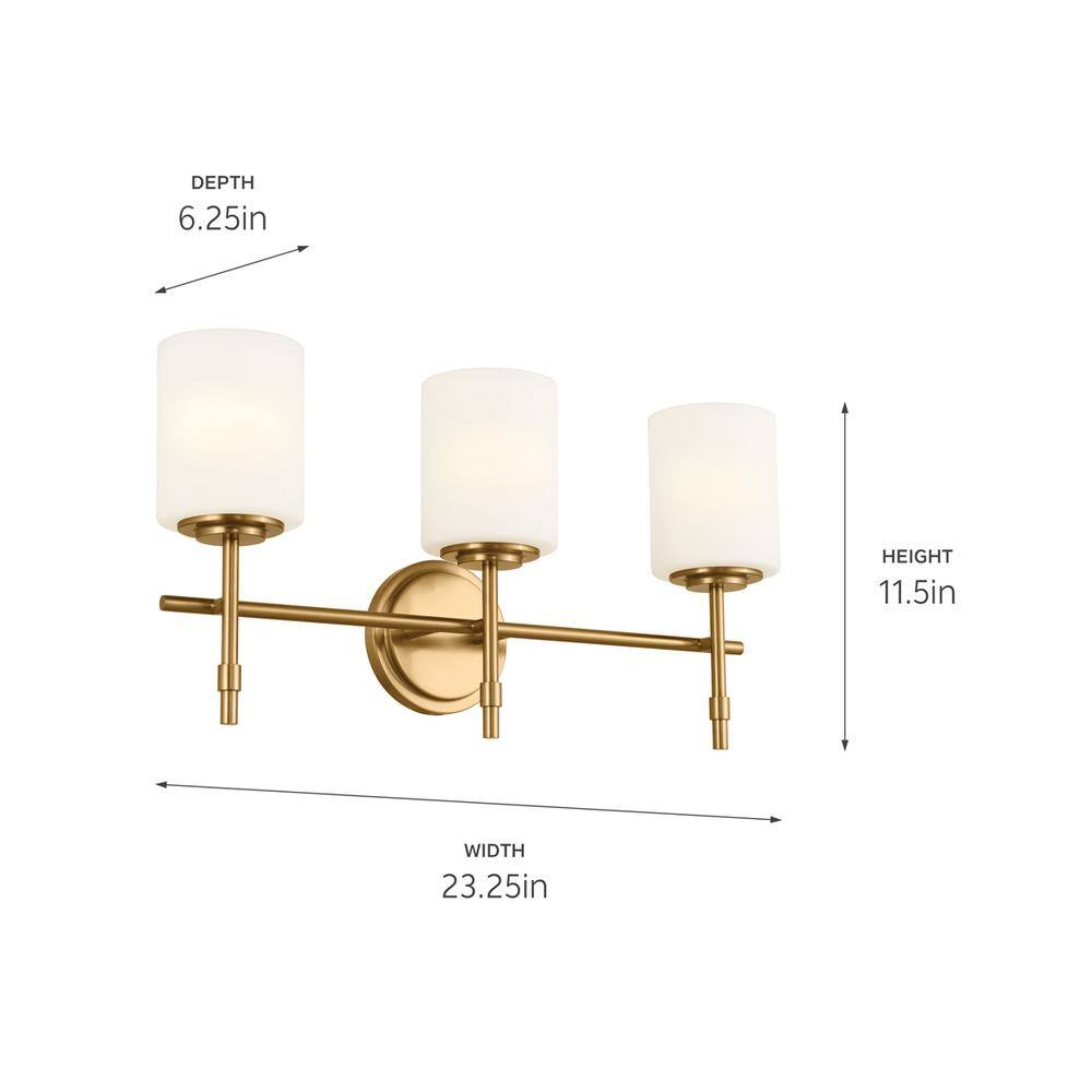 Ali 23.25 in. 3 - Light Brushed Natural Brass Traditional Bathroom Vanity Light with Satin Etched Case Opal Glass Shades - Stu's Home Improvement Outlet
