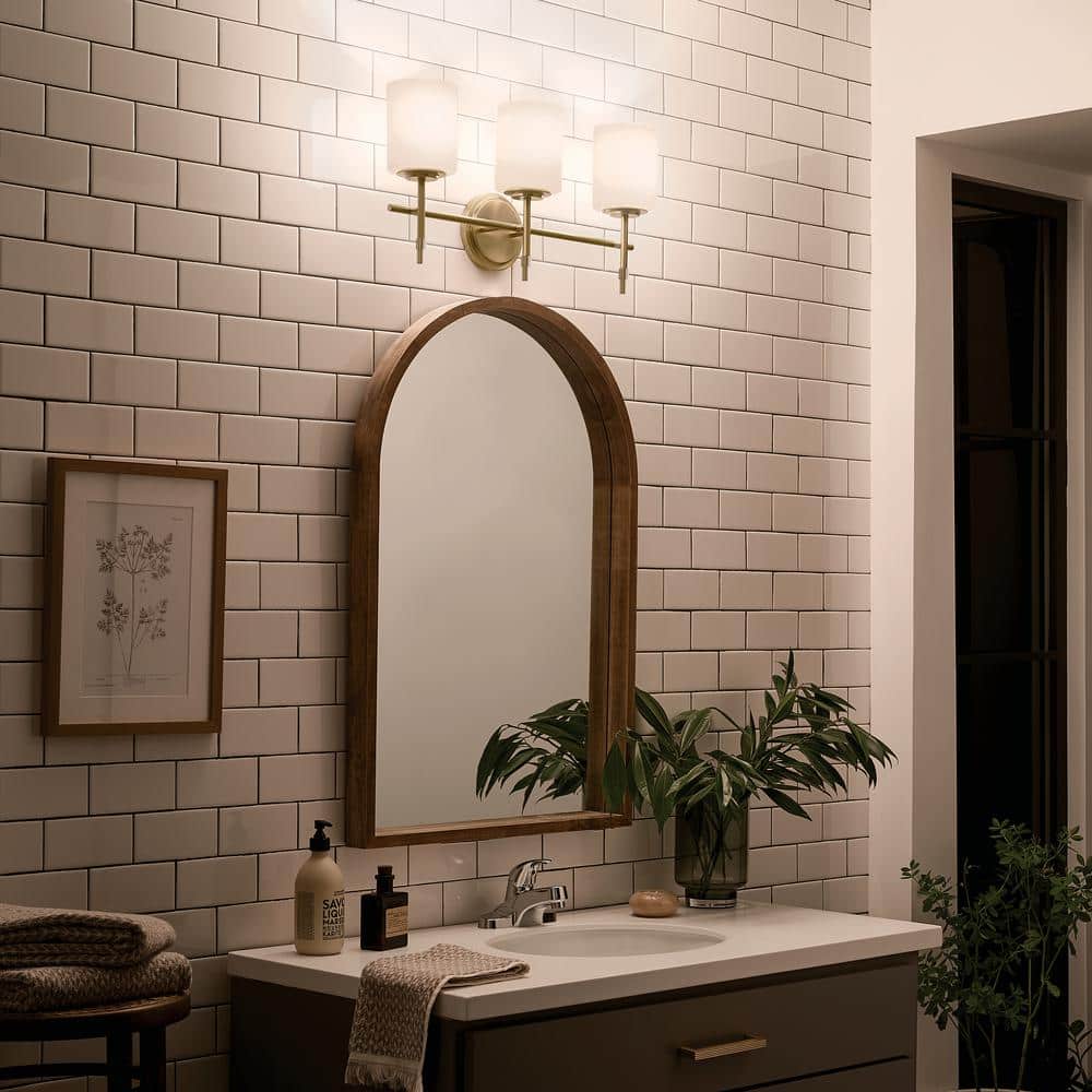 Ali 23.25 in. 3 - Light Brushed Natural Brass Traditional Bathroom Vanity Light with Satin Etched Case Opal Glass Shades - Stu's Home Improvement Outlet