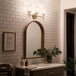 Ali 23.25 in. 3 - Light Brushed Natural Brass Traditional Bathroom Vanity Light with Satin Etched Case Opal Glass Shades - Stu's Home Improvement Outlet