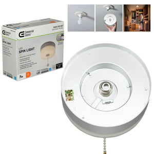 Spin Light 7 in. Closet Light LED Flush Mount Ceiling Light w/ Pull Chain Brushed Nickel Accent Clothes Closet Rated - Stu's Home Improvement Outlet