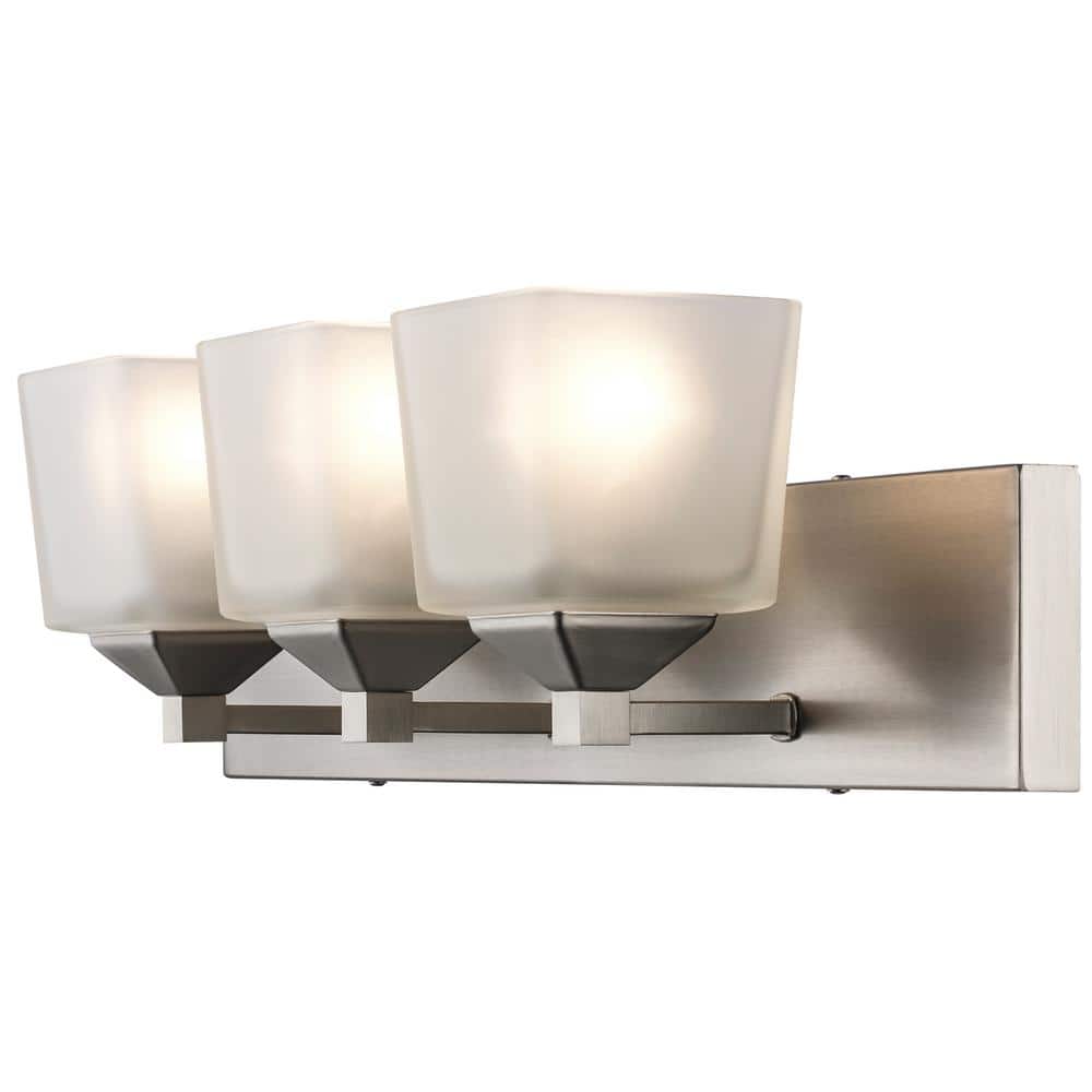 Edwards 24 in. 3 - Light Brushed Nickel Bathroom Vanity Light Fixture with Frosted Glass Shades - Stu's Home Improvement Outlet