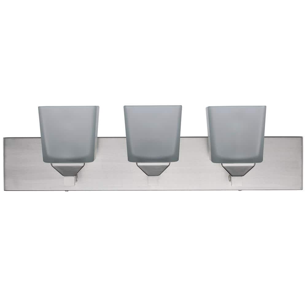 Edwards 24 in. 3 - Light Brushed Nickel Bathroom Vanity Light Fixture with Frosted Glass Shades - Stu's Home Improvement Outlet