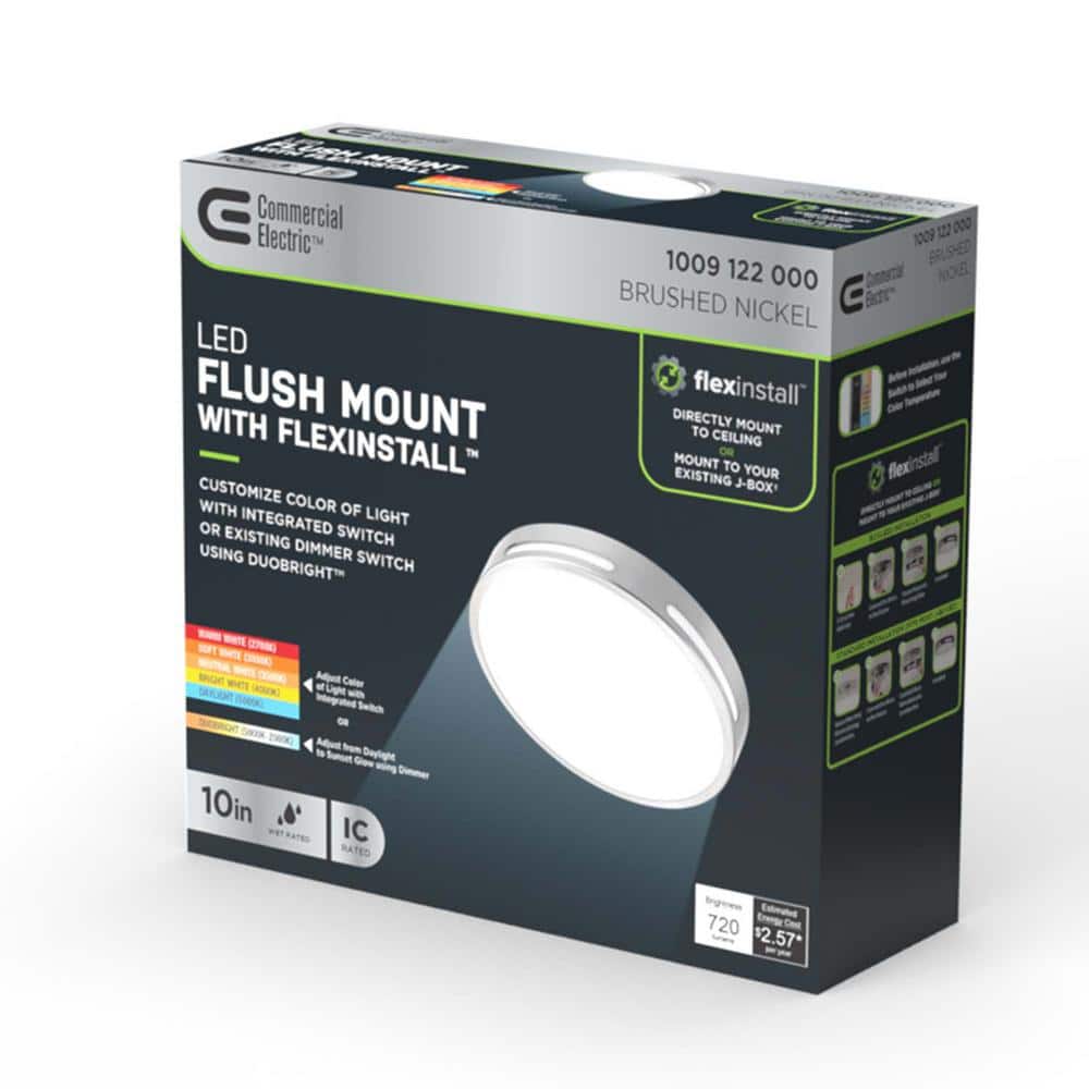 Flexinstall LED 10 in. Brushed Nickel Cut Out Detail Recessed Ceiling Light for Home with 5CCT DuoBright Dimming - Stu's Home Improvement Outlet