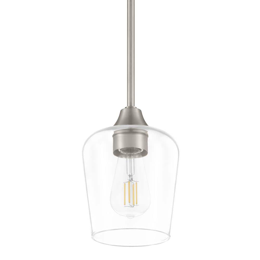 Pavlen 1 - Light Brushed Nickel Contemporary Hanging Mini Pendant with Clear Glass Shade - Stu's Home Improvement Outlet