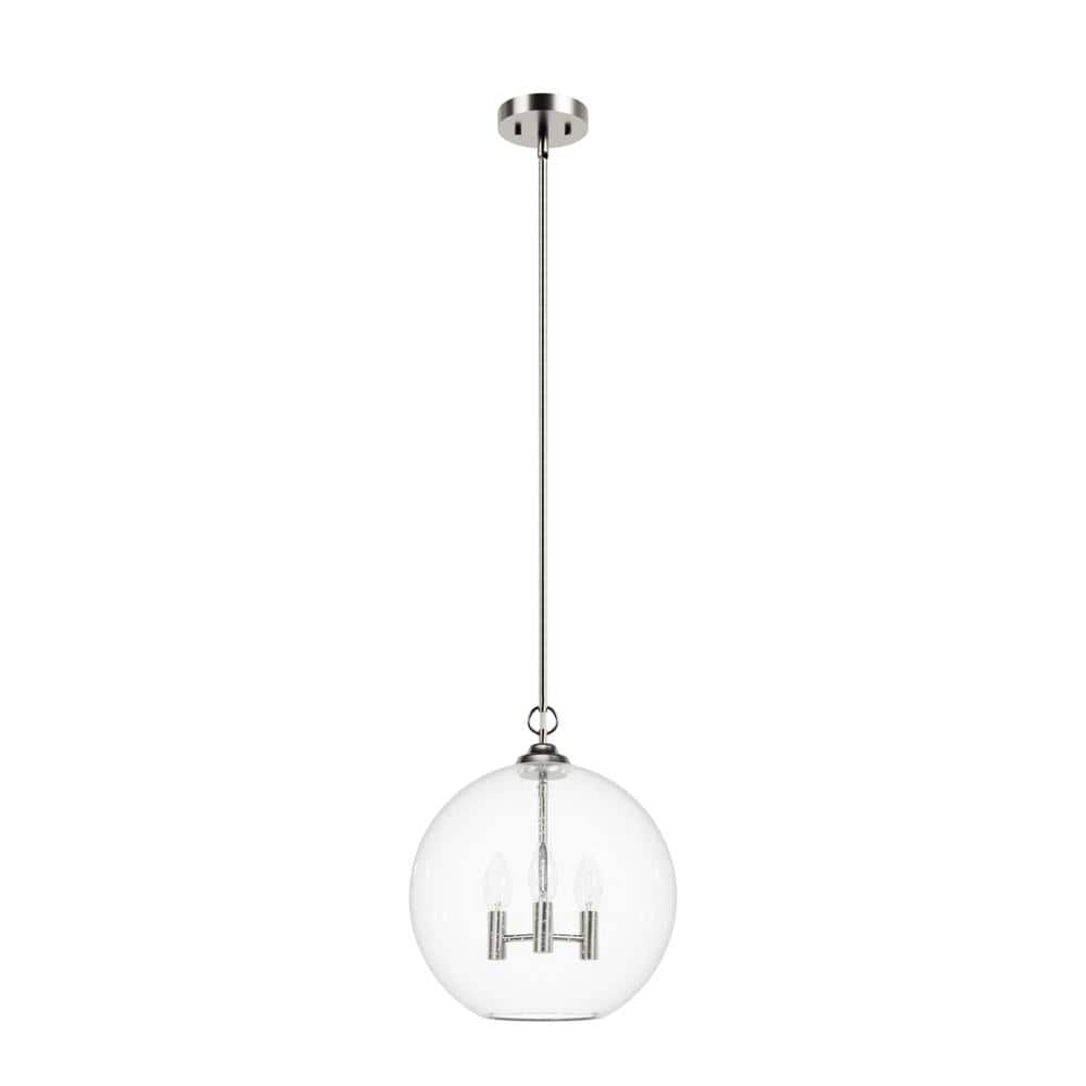 High Oaks 60-Watt 3 Light Brushed Nickel Island Pendant Light with Clear Seeded Glass Shade, Bulbs Not Included