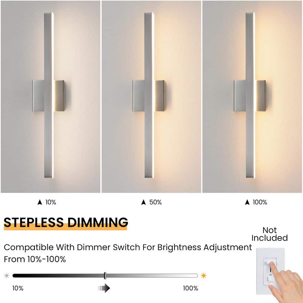 24 in. 1 - Light Modern Light Fixture Brushed Nickel LED Vanity Light Bar With 20W Dimmable 5CCT Wall Sconce For Bathroom - Stu's Home Improvement Outlet