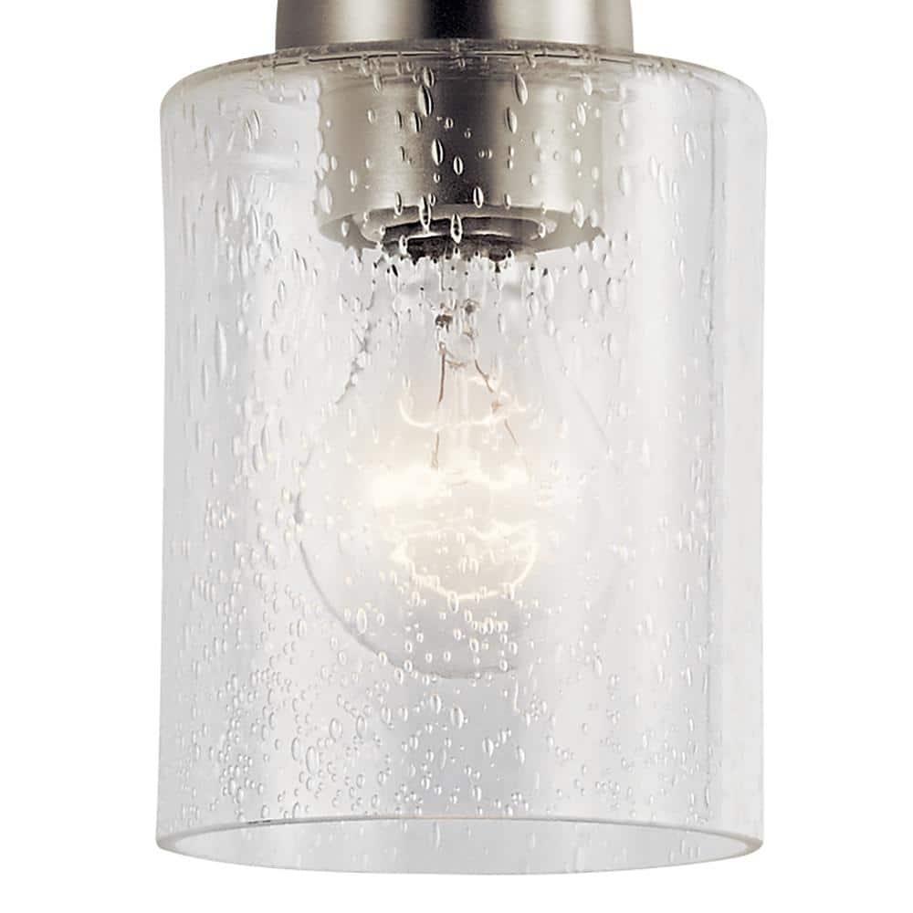 Winslow 1-Light Brushed Nickel Contemporary Kitchen Mini Pendant Hanging Light with Clear Seeded Glass