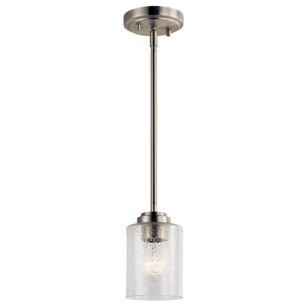 Winslow 1-Light Brushed Nickel Contemporary Kitchen Mini Pendant Hanging Light with Clear Seeded Glass