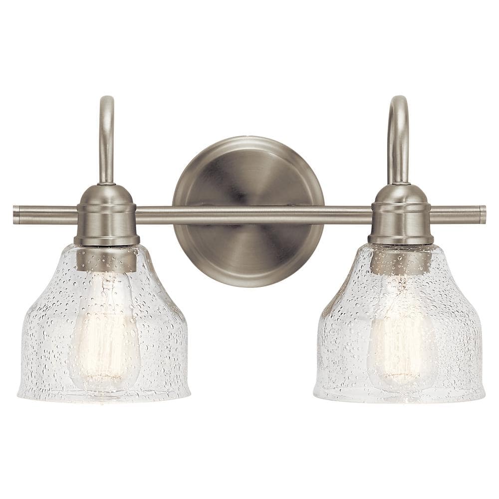 Avery 15 in. 2 - Light Brushed Nickel Vintage Bathroom Vanity Light with Clear Seeded Glass - Stu's Home Improvement Outlet