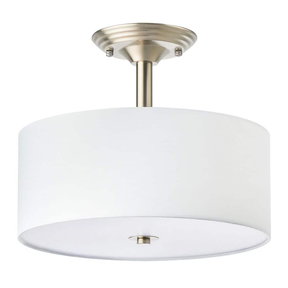 13 in. 2 - Light Brushed Nickel Semi - Flush Mount Light with Fabric Drum Shade - Stu's Home Improvement Outlet