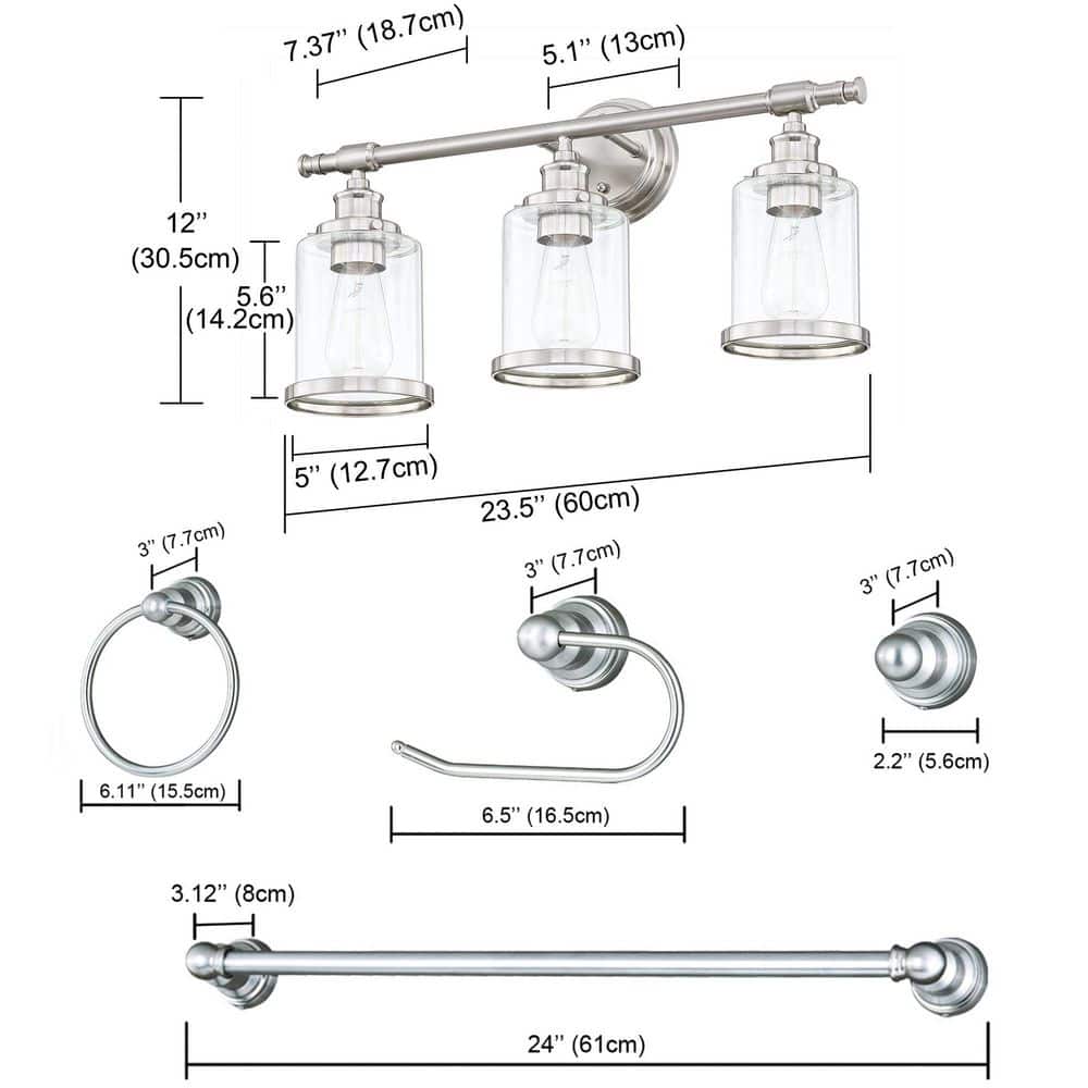 23.5 in. 3 - Light Brushed Nickel Vanity Lights and Bathroom Fixture Combo Set - Stu's Home Improvement Outlet