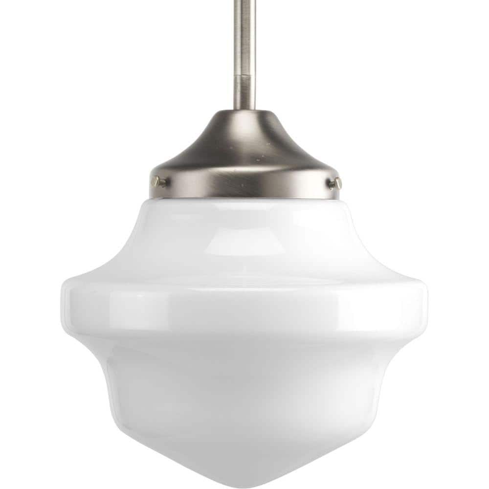 Schoolhouse Collection 1-Light Brushed Nickel Mini Pendant with White Opal Glass
