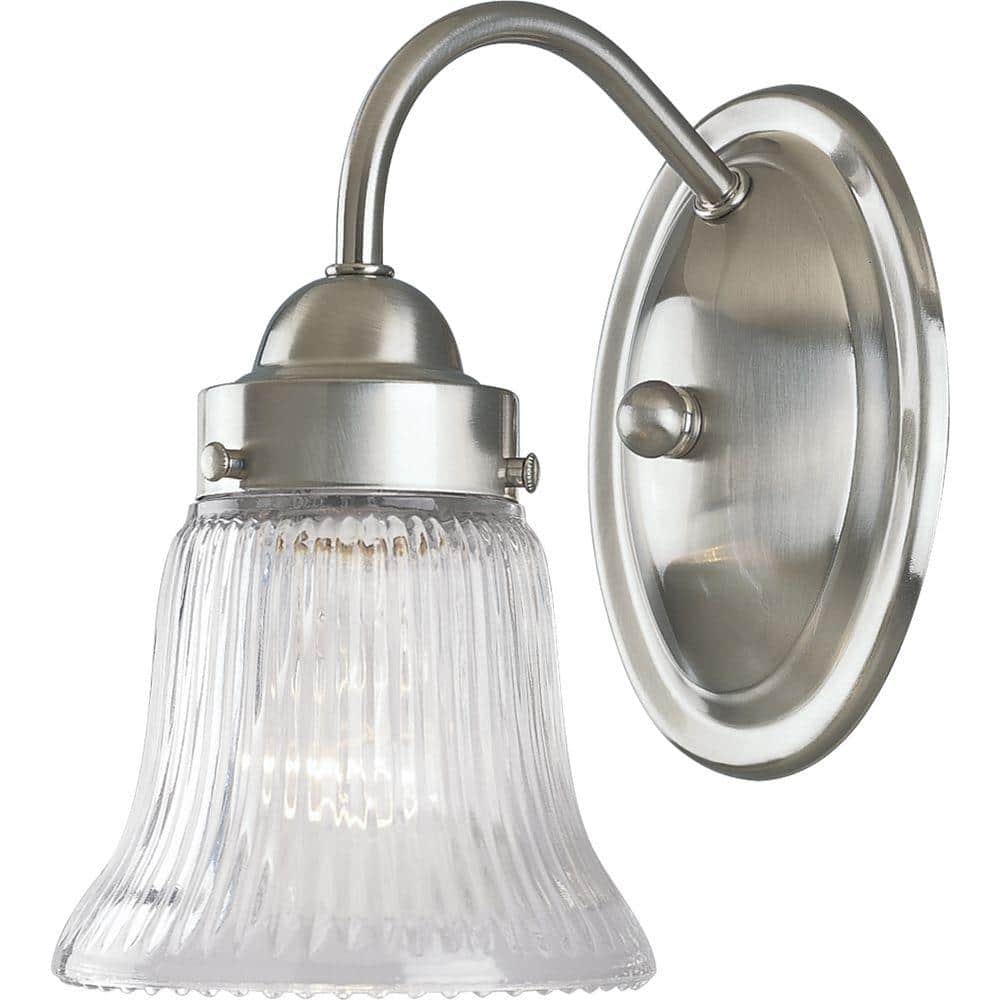 Fluted Glass Collection 1-Light Brushed Nickel Clear Prismatic Glass Traditional Bath Vanity Light