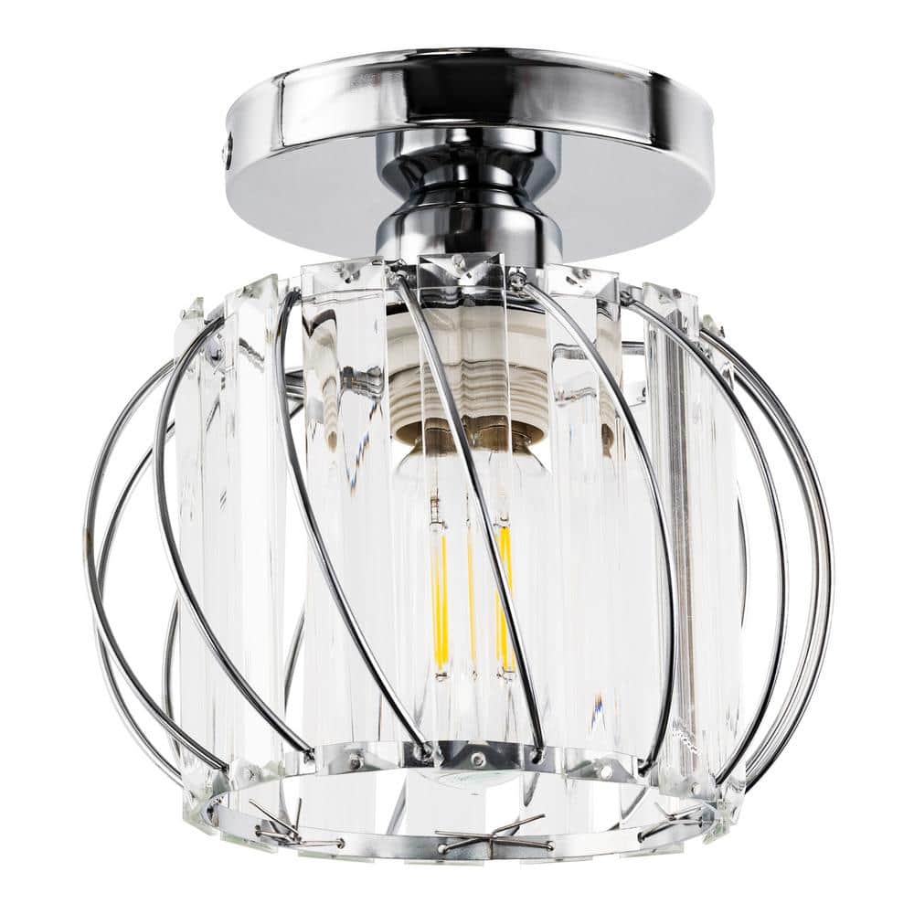 7 in. 1-Light Brushed Nickel Modern Semi Flush Mount Ceiling Light for Foyer, Entryway, Kitchen, Bedroom, Dining Room