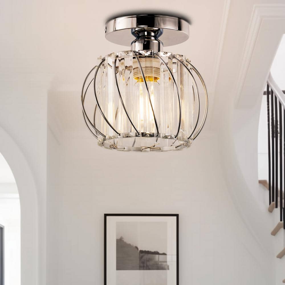 7 in. 1-Light Brushed Nickel Modern Semi Flush Mount Ceiling Light for Foyer, Entryway, Kitchen, Bedroom, Dining Room