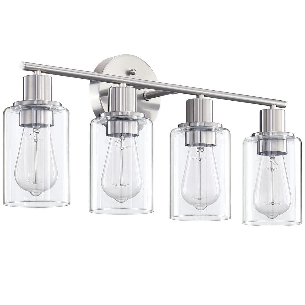 23.09 in. 4 - Light Brushed Nickle Bathroom Vanity Light with Clear Glass Shades - Stu's Home Improvement Outlet