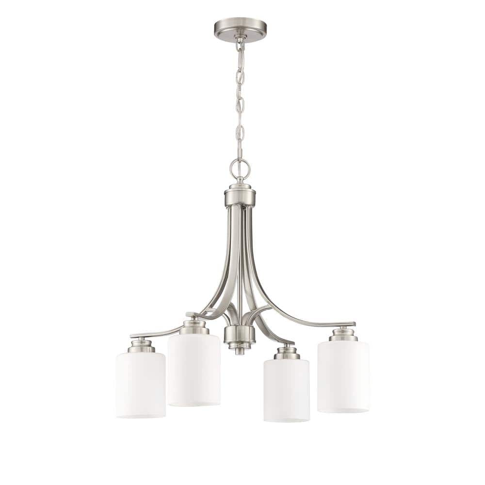 Bolden 4-Light Brushed Nickel Finish with Frost White Glass Chandelier for Kitchen/Dining/Foyer, No Bulbs Included