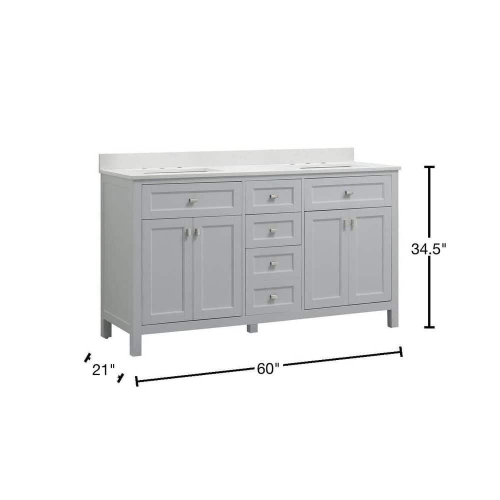 Juniper 60 in. Double Vanity in Dove Gray with Engineered Stone Top & Ceramic Basin