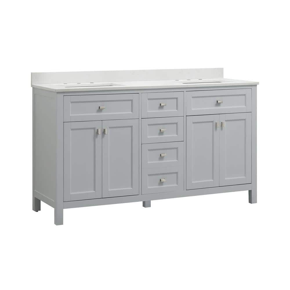 Juniper 60 in. Double Vanity in Dove Gray with Engineered Stone Top & Ceramic Basin