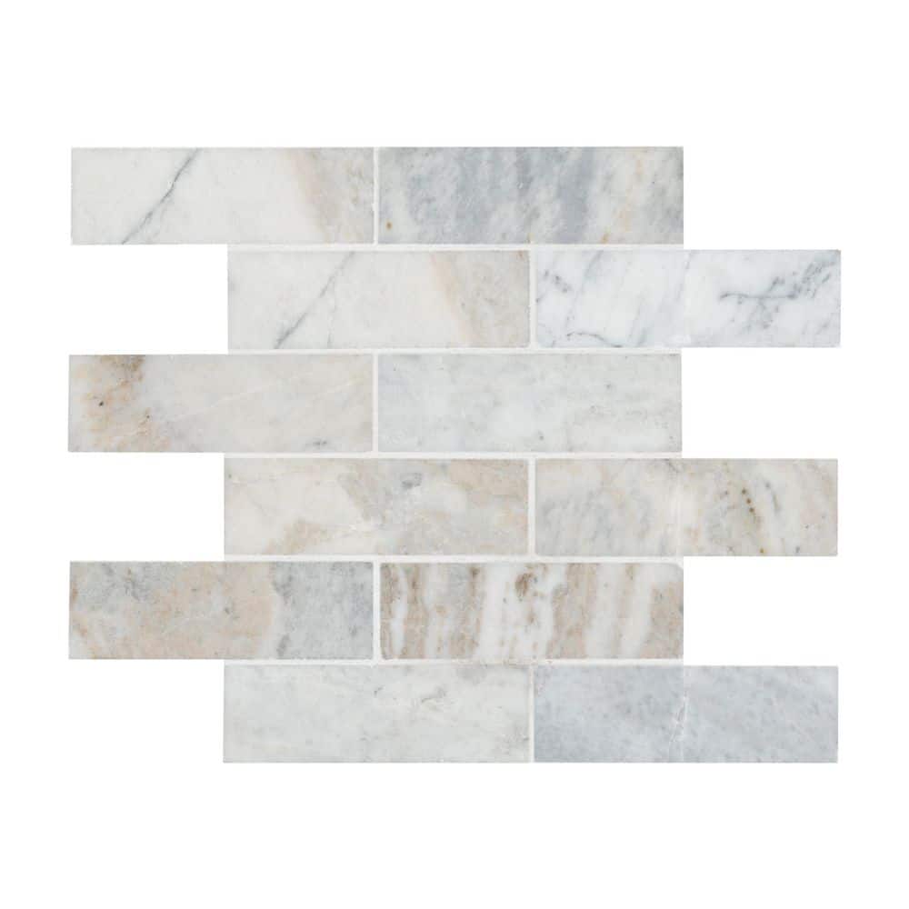 Capri Blue Subway 12 in. x 12 in. x 0.38 in. Honed Marble Mesh-Mounted Mosaic Floor and Wall Tile (0.97 sq. ft./Each)