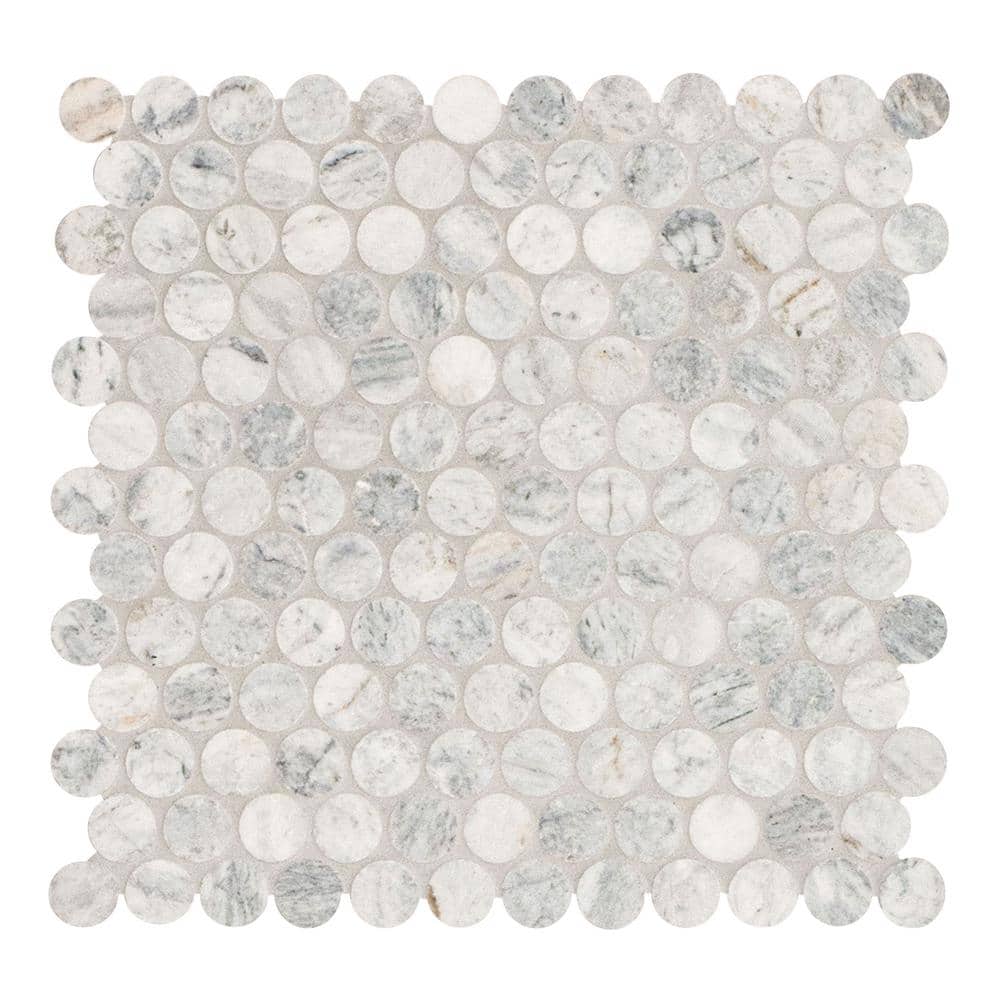 Capri Blue Penny Round 12 in. x 12 in. x 0.38 in. Honed Marble Mesh-Mounted Mosaic Floor and Wall Tile (10 sq. ft./Case)