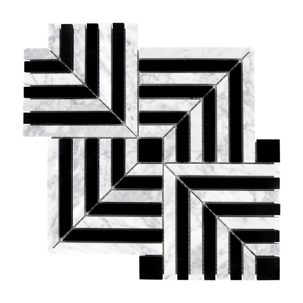 Square Carrara White and Black Marquina 11.81 in. x 11.81 in. Polished Marble Mosaic Tile (4.85 sq. ft. /Case) - Stu's Home Improvement Outlet