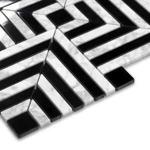 Square Carrara White and Black Marquina 11.81 in. x 11.81 in. Polished Marble Mosaic Tile (4.85 sq. ft. /Case) - Stu's Home Improvement Outlet