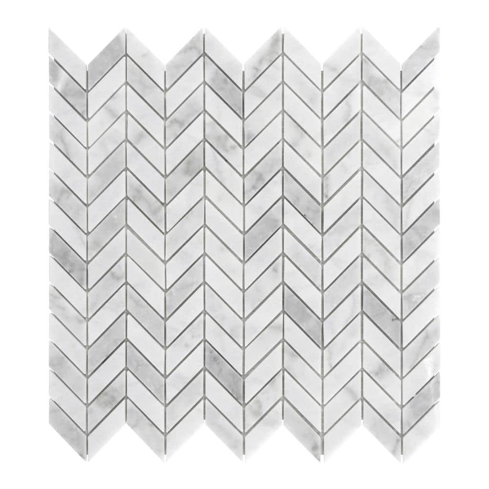 Chevron Carrara White 11.22 in. x 11.22 in. Polished Natural Marble Floor and Wall Mosaic Tile (8.6 sq. ft./Case) - Stu's Home Improvement Outlet