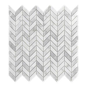 Chevron Carrara White 11.22 in. x 11.22 in. Polished Natural Marble Floor and Wall Mosaic Tile (8.6 sq. ft./Case) - Stu's Home Improvement Outlet
