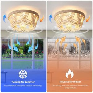 11.5 in. 4 - Light Indoor Wood Boho Ceiling Fan with Light Kit and Remote Control Wood Beaded Flush Mount Ceiling Fan - Stu's Home Improvement Outlet