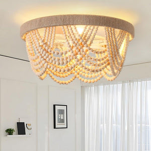 11.5 in. 4 - Light Indoor Wood Boho Ceiling Fan with Light Kit and Remote Control Wood Beaded Flush Mount Ceiling Fan - Stu's Home Improvement Outlet
