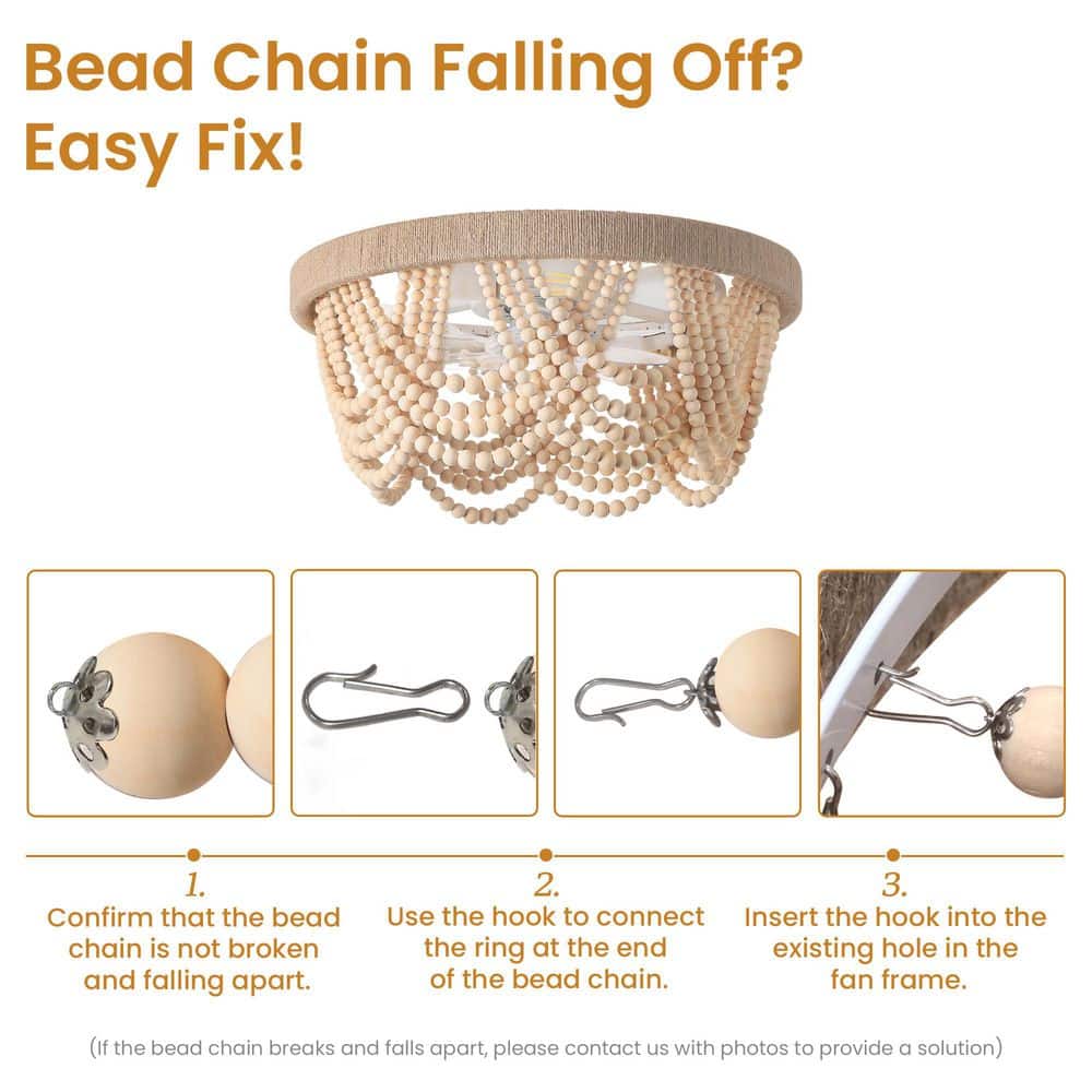 11.5 in. 4 - Light Indoor Wood Boho Ceiling Fan with Light Kit and Remote Control Wood Beaded Flush Mount Ceiling Fan - Stu's Home Improvement Outlet