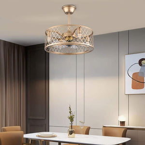 20 in. Gold Indoor Metal Caged Semi Flush Mount Ceiling Fan with Light Kit and Remote Control - Stu's Home Improvement Outlet