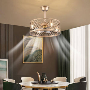 20 in. Gold Indoor Metal Caged Semi Flush Mount Ceiling Fan with Light Kit and Remote Control - Stu's Home Improvement Outlet