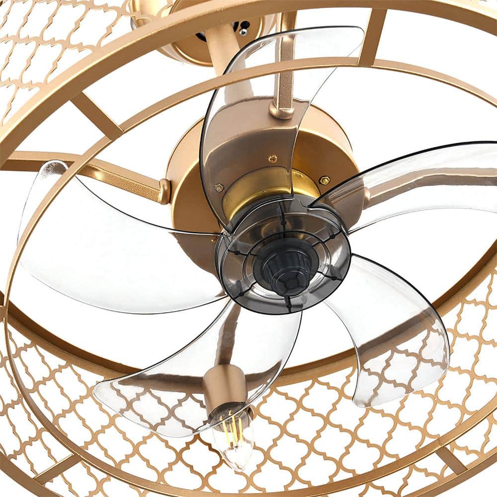 20 in. Gold Indoor Metal Caged Semi Flush Mount Ceiling Fan with Light Kit and Remote Control - Stu's Home Improvement Outlet