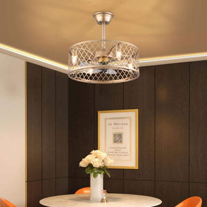 20 in. Gold Indoor Metal Caged Semi Flush Mount Ceiling Fan with Light Kit and Remote Control - Stu's Home Improvement Outlet