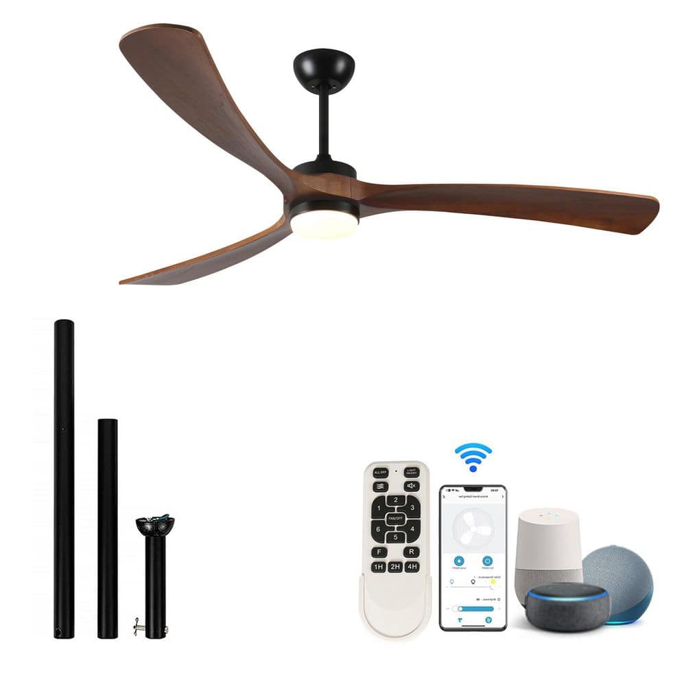 72 in.Indoor/Outdoor Brown Wood Ceiling Fan with Lights and Remote Control 3 - Wooden Blades Ceiling Fan - Stu's Home Improvement Outlet
